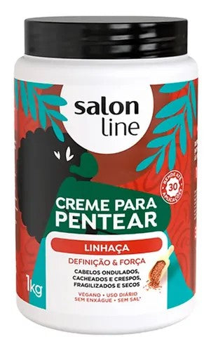 Salon Line Creme Para Pentear Linhaça Definição & Força | Creme para Pedefinición y Fuerza con Linaza para Cabellos Ondulados, Cacheados y Crespos 1kg