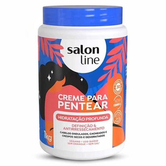 Salon Line Creme Para Pentear Hidratação Profunda | Crema de Peinado Hidratante Antiresequedad para Cabellos Ondulados, Cacheados y Crespos 1kg