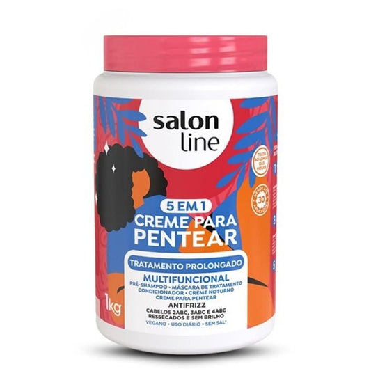 Salon Line Creme Para Pentear 5 Em 1 Tratamento Prolongado | Crema de Peinado Multifuncional Antifrizz para Cabellos Ondulados, Cacheados y Crespos 1kg