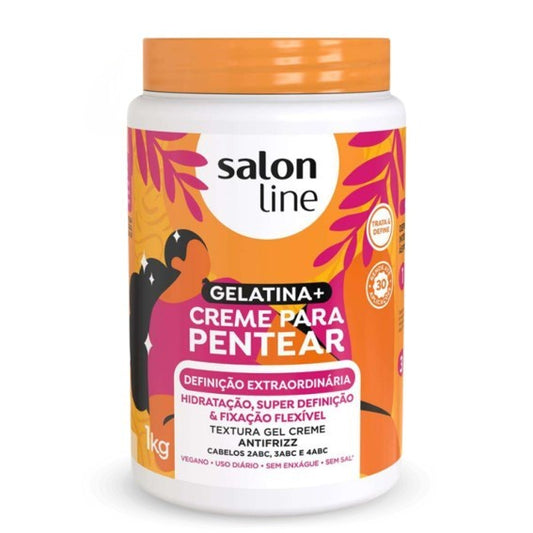 Salon Line Gelatina + Creme Para Pentear Definição Extraordinária | Gel Crema de Peinado con Fijación Flexible y Antifrizz para Cabellos Ondulados, Cacheados y Crespos 1kg