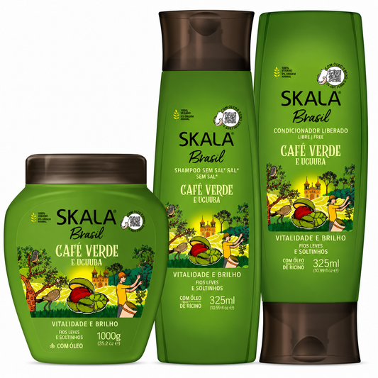 Skala Brasil Café Verde e Ucuuba Kit Completo | Tratamiento, Shampoo y Acondicionador