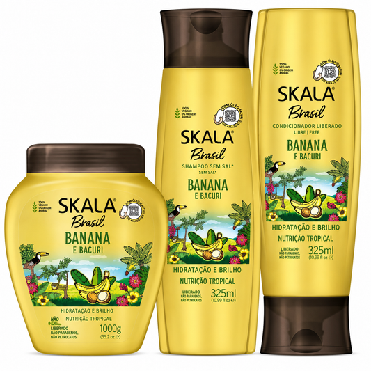 Skala Brasil Banana e Bacuri Kit Completo | Tratamiento, Shampoo y Acondicionador